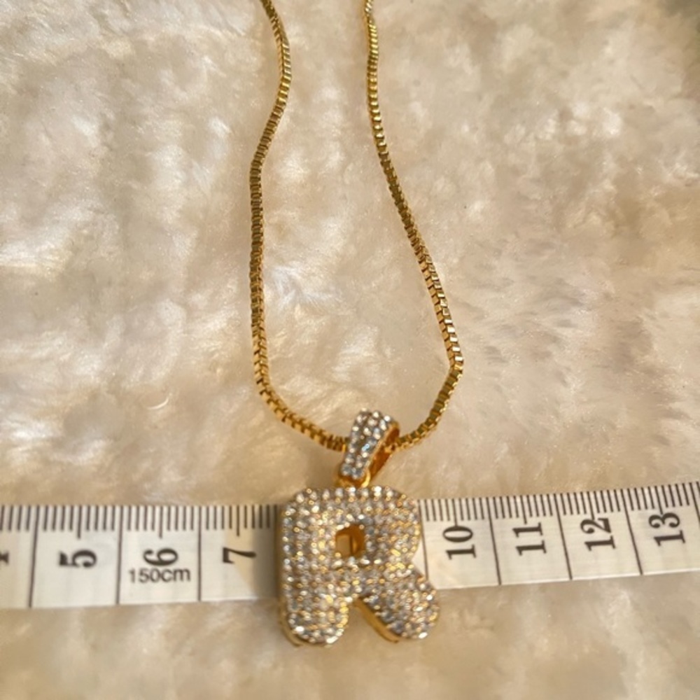 Stainless Steel Color Gold Initial Necklace R - Picture 3 of 5